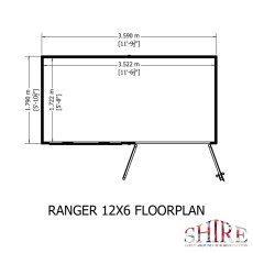 12 X 6 Shire Ranger Premium Pent Shed With Double Doors - footprint