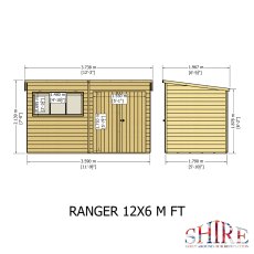 12 X 6 Shire Ranger Premium Pent Shed With Double Doors - dimensions