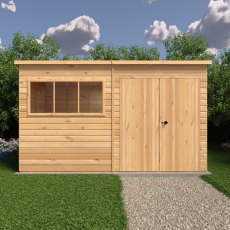 12 X 6 Shire Ranger Premium Pent Shed With Double Doors - in situ, front view