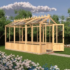 6 x 12 Shire Holkham Wooden Greenhouse - in situ, angle view