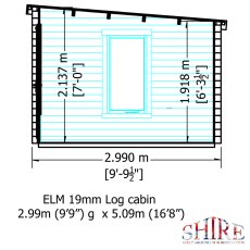 Shire 10G x 17 (2.99m x 5.09m) Shire Elm Pent Log Cabin with Side Storage (19mm Logs)