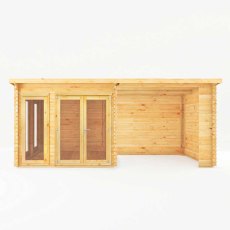 6mx3m Mercia Studio Pent Log Cabin With Outdoor Area (28mm to 44mm Logs) - isolated front view
