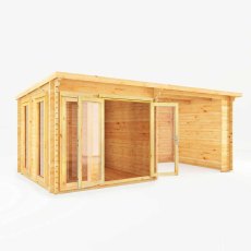 6mx3m Mercia Studio Pent Log Cabin With Outdoor Area (28mm to 44mm Logs) - isolated doors open
