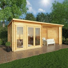 6mx3m Mercia Studio Pent Log Cabin With Outdoor Area (28mm to 44mm Logs) - doors closed