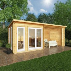 6mx3m Mercia Studio Pent Log Cabin With Outdoor Area (28mm to 44mm Logs) - optional upvc white