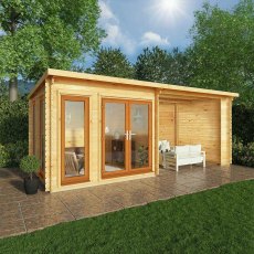 6mx3m Mercia Studio Pent Log Cabin With Outdoor Area (28mm to 44mm Logs) - optional upvc oak