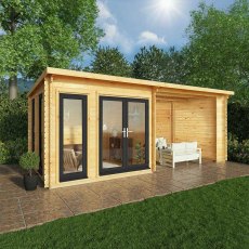 6mx3m Mercia Studio Pent Log Cabin With Outdoor Area (28mm to 44mm Logs) - optional upvc anthracite grey