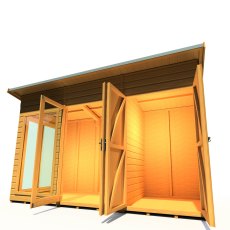 12x4 Shire Lela Pent Summerhouse with Side Shed - isolated front low angle view, doors open