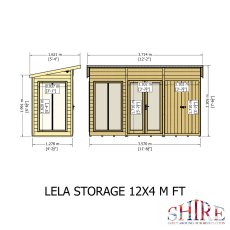 12x4 Shire Lela Pent Summerhouse with Side Shed - dimensions