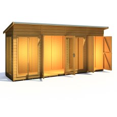 16x4 Shire Lela Pent Summerhouse with Side Shed - isolated angle view, doors open