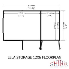 12x6 Shire Lela Pent Summerhouse with Side Shed - footprint