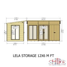 12x6 Shire Lela Pent Summerhouse with Side Shed - dimensions