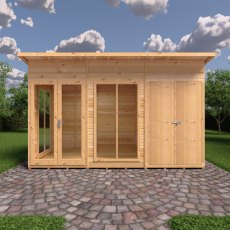 12 x 6 Shire Lela Pent Summerhouse With Side Shed - in situ, front view