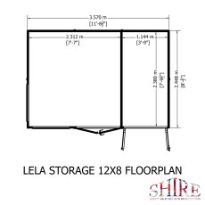 12x8 Shire Lela Pent Summerhouse with Side Shed - footprint