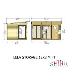 12x8 Shire Lela Pent Summerhouse with Side Shed - dimensions