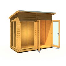 8x4 Shire Lela Pent Summerhouse - isolated angle view, doors open, door RHS