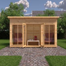 12 x 4 Shire Lela Pent Summerhouse - in situ, front view, doors open