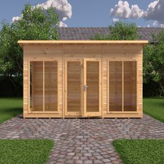 12 x 4 Shire Lela Pent Summerhouse - in situ, front view, doors closed