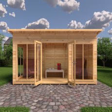 12 X 6 Shire Lela Pent Summerhouse - in situ, front view, doors open