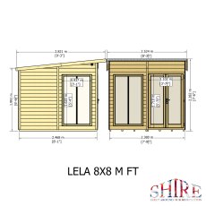 8x8 Shire Lela Pent Summerhouse - dimensions