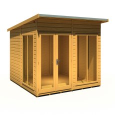 8x8 Shire Lela Pent Summerhouse - isolated angle view, doors closed