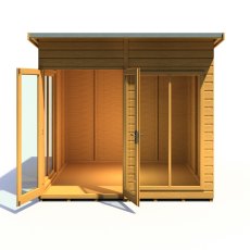 8x8 Shire Lela Pent Summerhouse - isolated front view, doors open