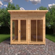 8 x 8 Shire Lela Pent Summerhouse - in situ, front view, doors closed