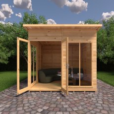 8 x 8 Shire Lela Pent Summerhouse - in situ, front view, doors open