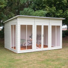 12x8 Shire Lela Pent Summerhouse - in situ, angle view