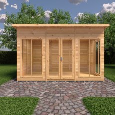 12 x 8 Shire Lela Pent Summerhouse - in situ, front view, doors closed