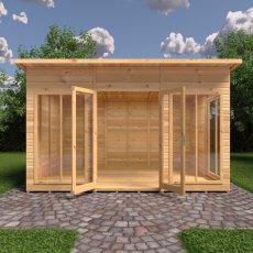 12 x 8 Shire Lela Pent Summerhouse - in situ, front view, doors open