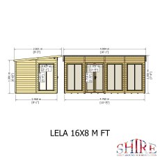 16x8 Shire Lela Pent Summerhouse - dimensions