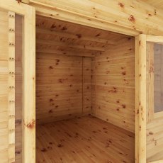 3mx3m Mercia Helios Curved Roof Log Cabin in 44m Logs - Double Glazed - close up of the inside