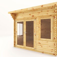 3mx3m Mercia Helios Curved Roof Log Cabin in 44m Logs - Double Glazed - isolated doors closed with angled view