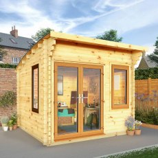 3mx3m Mercia Helios Curved Roof Log Cabin in 44m Logs - Double Glazed - UPVC oak