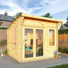 3mx3m Mercia Helios Curved Roof Log Cabin in 44m Logs - Double Glazed - lifestyle doors closed