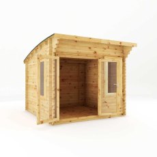 3mx3m Mercia Helios Curved Roof Log Cabin in 44m Logs - Double Glazed - isolated doors open