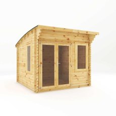 3mx3m Mercia Helios Curved Roof Log Cabin in 44m Logs - Double Glazed - isolated doors closed