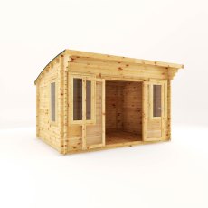 4mx3m Mercia Helios Curved Roof Log Cabin in 44m Logs - Double Glazed - isolated doors open