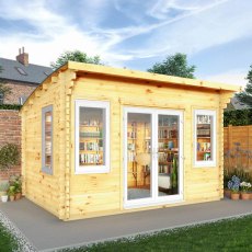 4mx3m Mercia Helios Curved Roof Log Cabin in 44m Logs - Double Glazed - UPVC - white