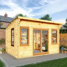 4mx3m Mercia Helios Curved Roof Log Cabin in 44m Logs - Double Glazed - UPVC oak