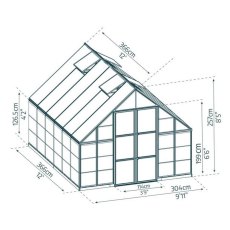 10x12 Palram Canopia Balance Greenhouse - Silver - dimensions