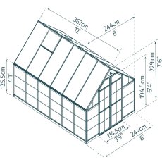 8x12 Palram - Canopia Balance Greenhouse - Silver - dimensions