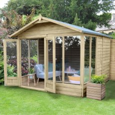 10x8 Forest 4LIfe Summerhouse Pressure Treated - insitu with doors open