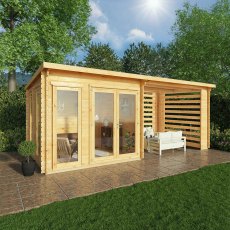 6m x 3m Mercia Studio Pent Log Cabin With Slatted Area - In Situ, Doors Closed