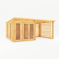 6m x 3m Mercia Studio Pent Log Cabin With Slatted Area - White Background, Doors Closed