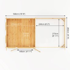 6m x 3m Mercia Studio Pent Log Cabin With Slatted Area - Footprint