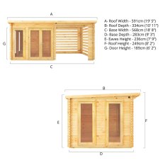 6m x 3m Mercia Studio Pent Log Cabin With Slatted Area - Dimensions