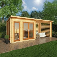 6m x 3m Mercia Studio Pent Log Cabin With Slatted Area - UPVC Doors, Oak