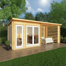 6m x 3m Mercia Studio Pent Log Cabin With Slatted Area - UPVC Doors, White